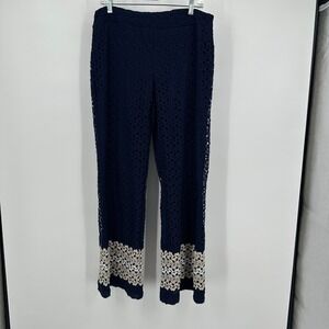 Women Boho Crochet Lace Pants Size L Festival Cottagecore Beachy Retro Statement